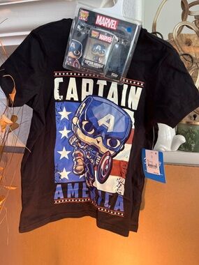 Marvel Captain America Funko Graphic Tee - includes pocket pop.